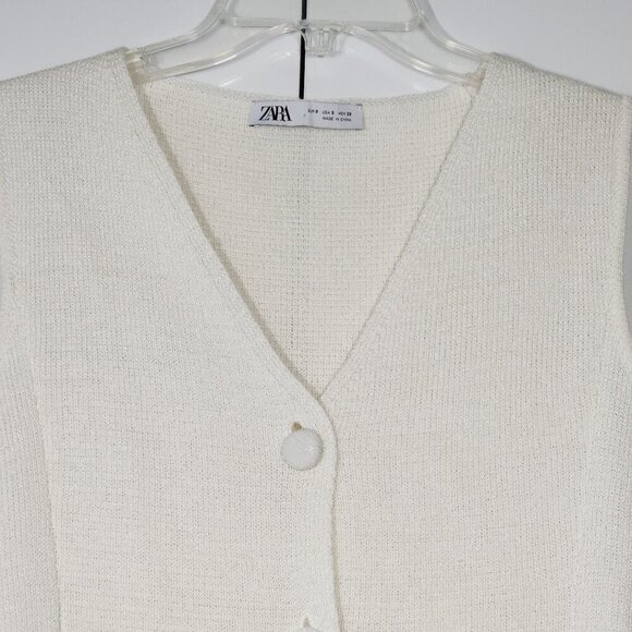 Zara Basic Knit Fitted Sleeveless Vest Size S Off-White Viscose/Linen - Picture 2 of 5